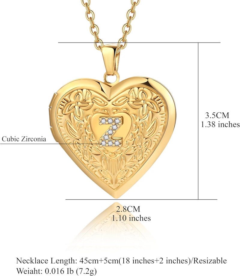 Badu Gold Initial A-Z Necklace for Women Heart Photo Lockets that Hold Picture Love Image Cubic Zirconia Necklace - Image 1